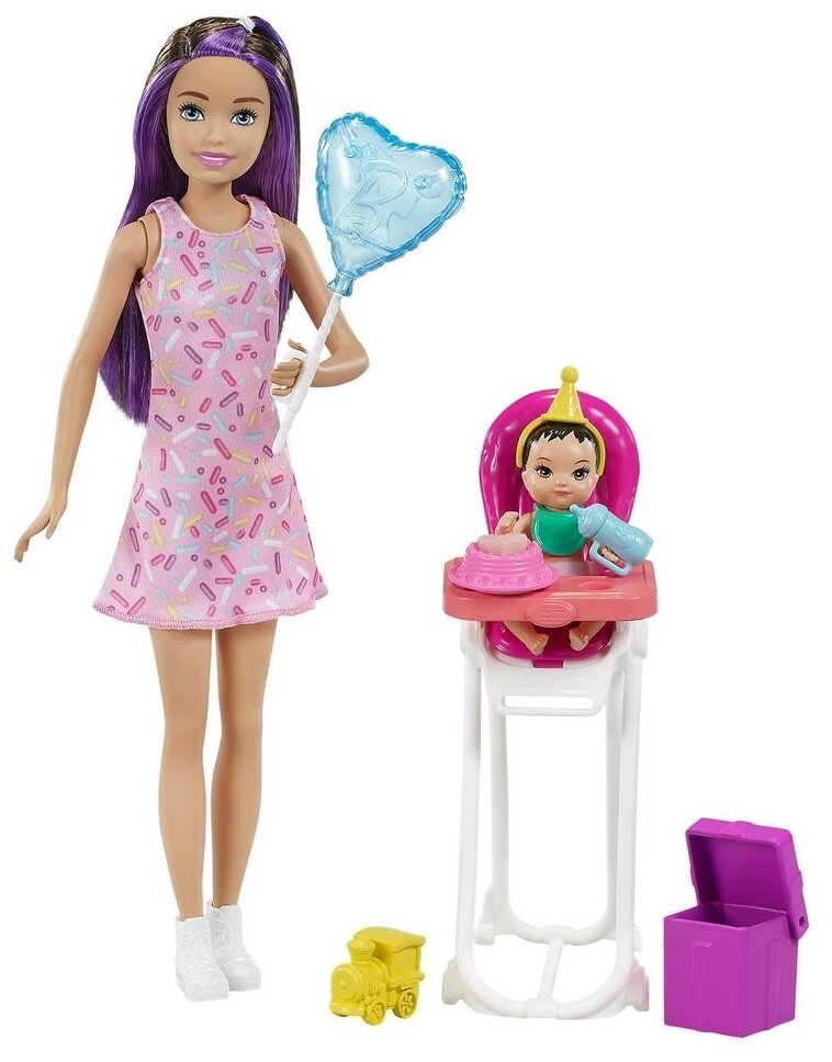 Набор игровой Barbie Няня Скиппер 2 куклы с аксессуарами Кормление 3 GRP40