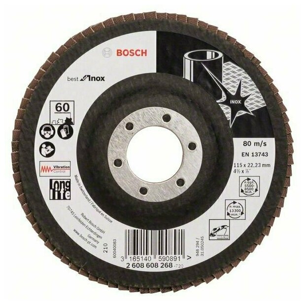 Лепестковый шлифкруг Bosch X581 Best for Inox 115мм P60 (2608608268)