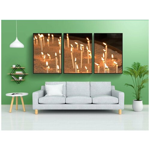 фото Набор модулных постеров для интерьера "поминальные свечи, свеча, церковь" 60x90 см. в тубусе, без рамки lotsprints