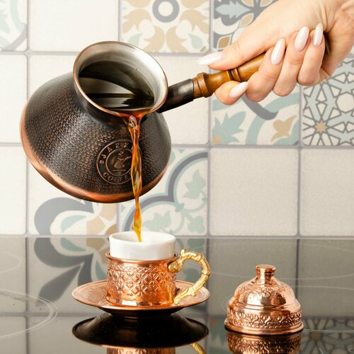 Турка для кофе, медная, с эмблемой, 500 мл . Армянская джезва , кофеварка , подарок