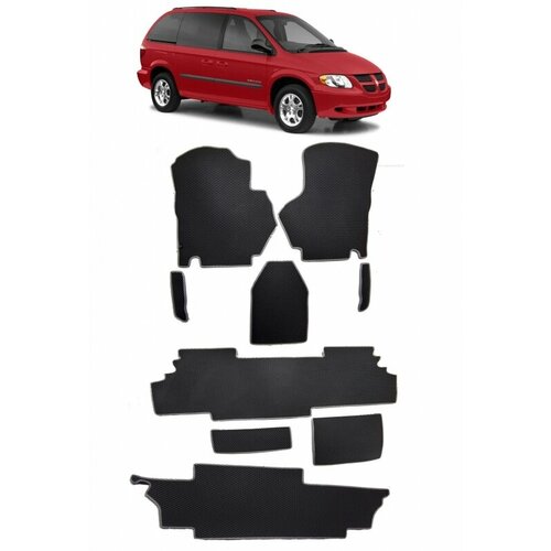 Ева коврики Dodge Caravan 2000 - 2007 Ева ЭВА сота цвет Серый c красной окантовкой EVA Smart коврики в салон автомобиля Додж 7267₽