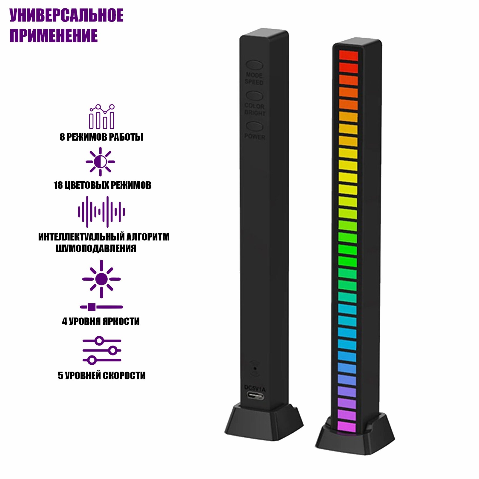 Светодиодная подсветка RGB D08 эквалайзер для музыки с мобильным приложением, черный — фото 1