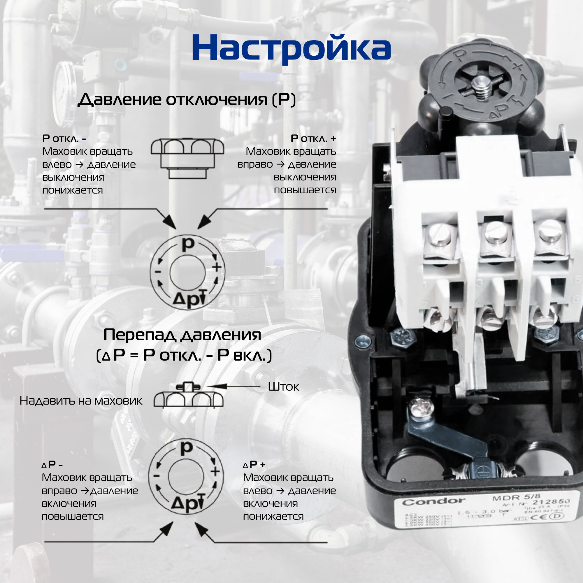 Реле давления MDR 5-8 CONDOR для насоса, насосной части, систем водоснабжения — фото 1