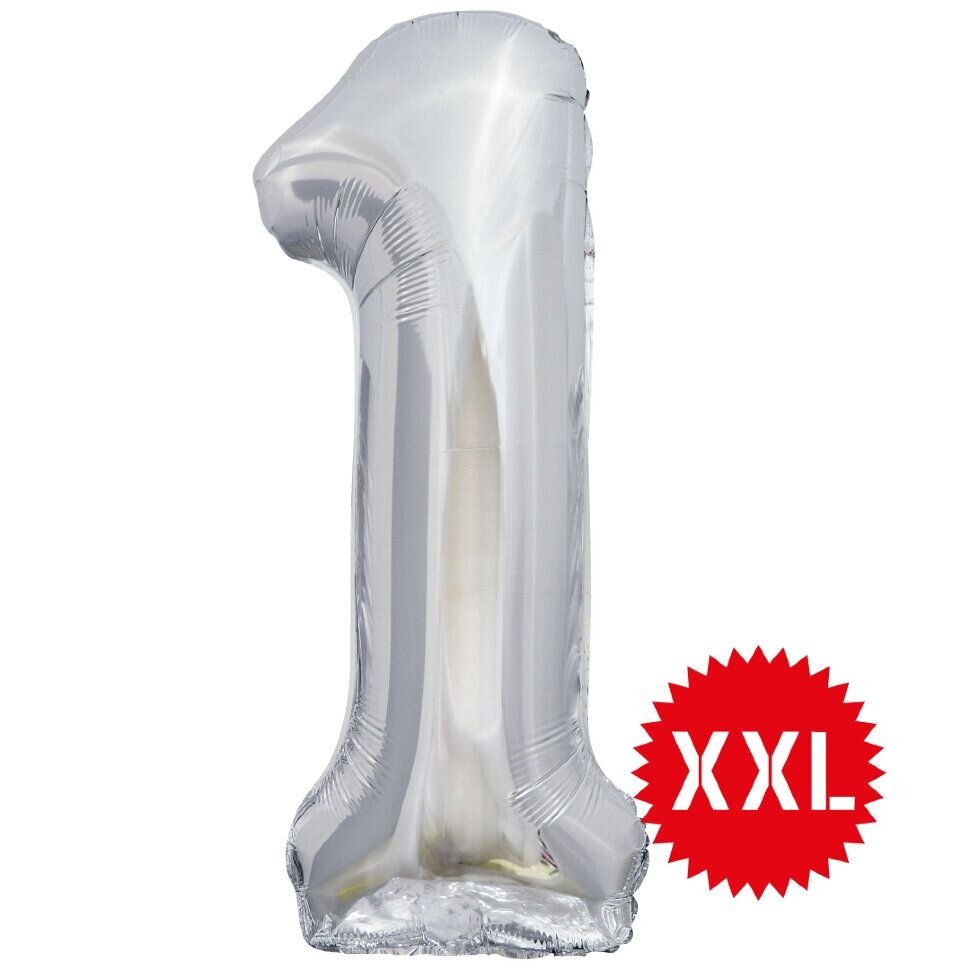 Шар (50'/127 см) Цифра, 1 Гигант, Серебро, 1 шт. в упак.