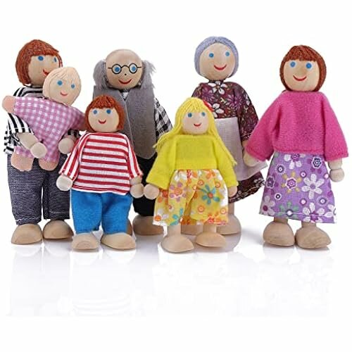 Cobee Dollhouse Family Фигурки людей, 7 деревянных предметов, куклы Миниатюрные кукольные фигурки для семейных игрушек Миниатюрные фигурки кукол для кукольного домика (B)