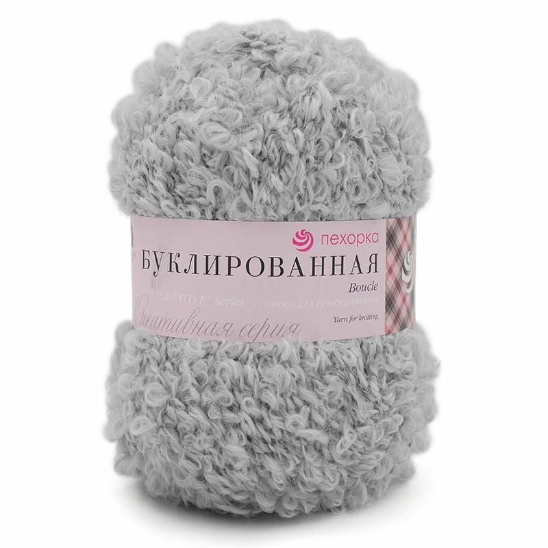 Пряжа Пехорка Буклированная цвет 08 светло-серый (200г/220м, упаковка 5 мотков)