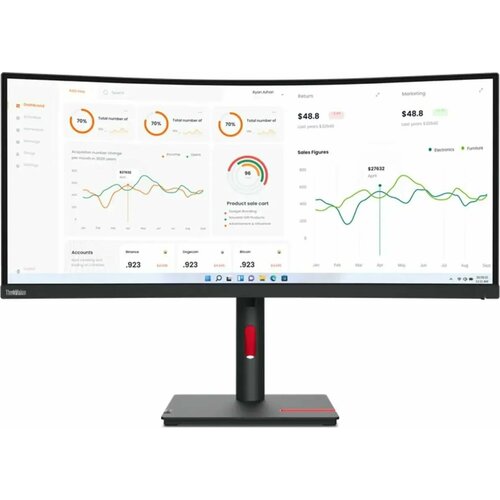 Монитор Lenovo 34 ThinkVision T34w-30 QHD IPS LED черный 63D4GAT1UK 107472₽