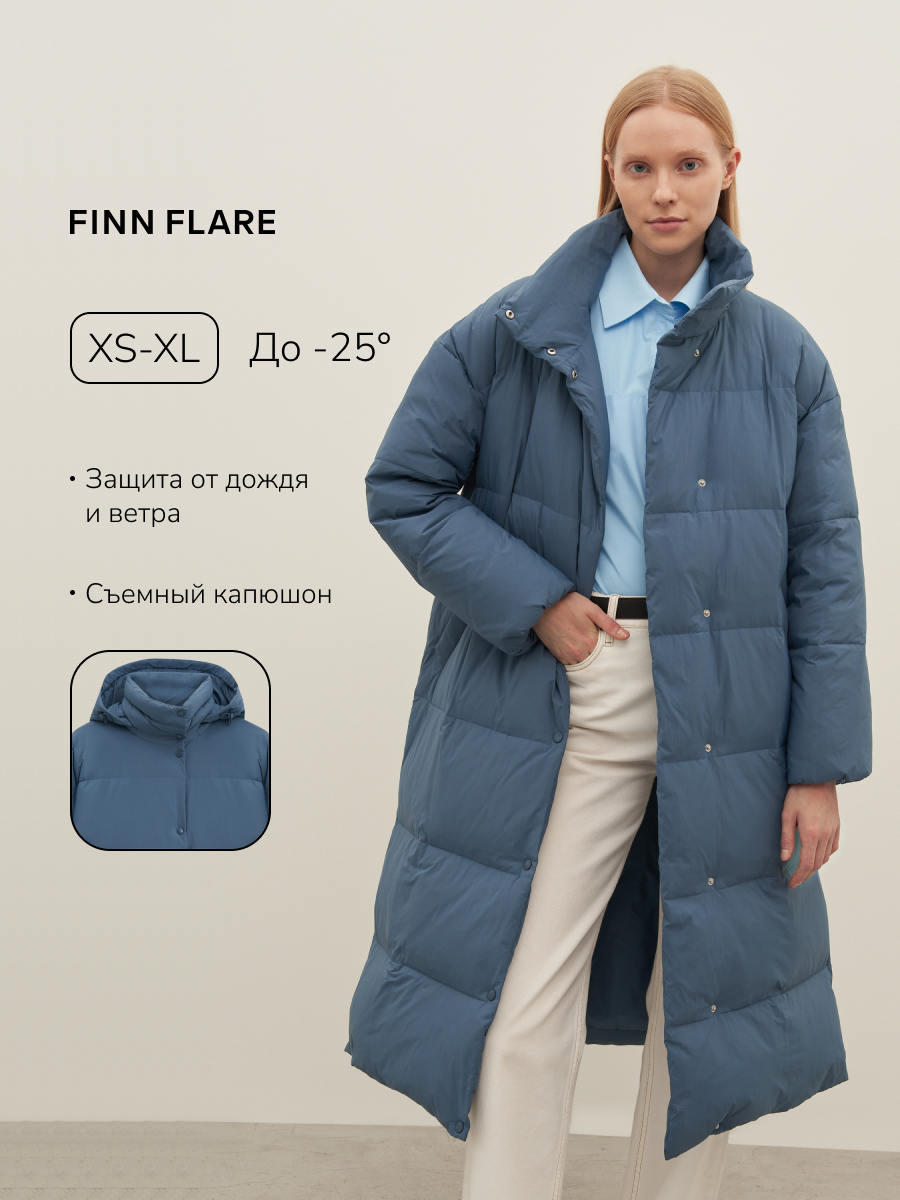 Куртка FINN FLARE Пуховик удлиненный, размер M, серо-голубой