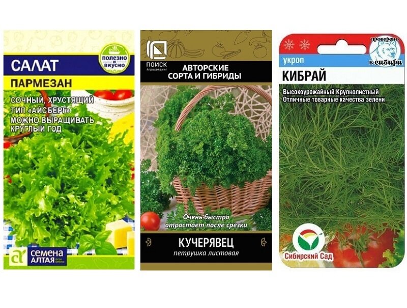 Набор семян Кучерявый Взрыв (Салат Пармезан, Петрушка Кучерявец, Укроп Кибрай)