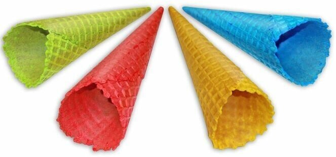 Вафельные рожки цветные для мороженого, хрустящие. Высота 11 см, Диаметр-4.8 см, 225 шт - фотография № 3