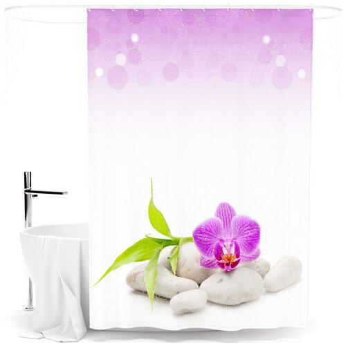 Шторка для ванной «Сирень» «Орхидея (сиреневый)», 145х180 см, цвет белый