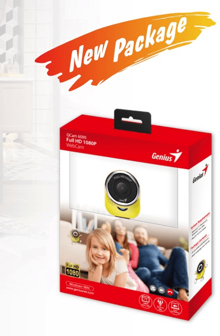 Веб-камера Genius QCam 6000 желтая (Yellow), 1080p Full HD, Mic, 360°, универсальное мониторное крепление, гнездо для штатива