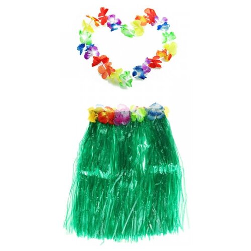 фото Гавайская юбка 40 см зеленая, гавайское ожерелье 96 см happy pirate