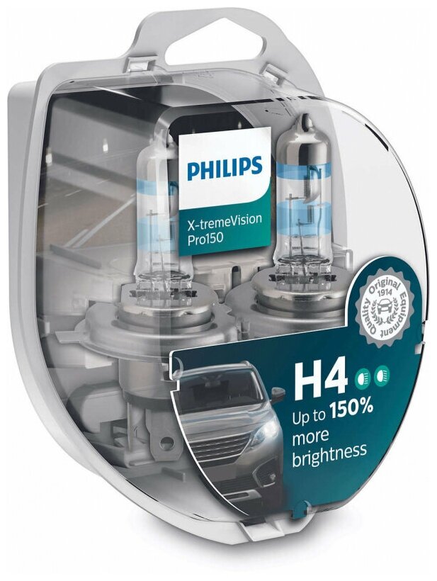 Лампа автомобильная галогенная H4 PHILIPS X-treme Vision Pro 150 12342 XVPS2 2 шт, 12 В, 60/55 Вт, галогеновая лампа h4, лампочки h4 для автомобилей, лампа автомобильная h4, лампы h4 для фар