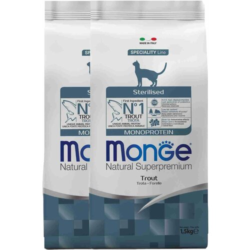 Monge Cat Monoprotein Sterilised Trout корм для стерилизованных кошек с форелью 1,5 кг х 2шт.