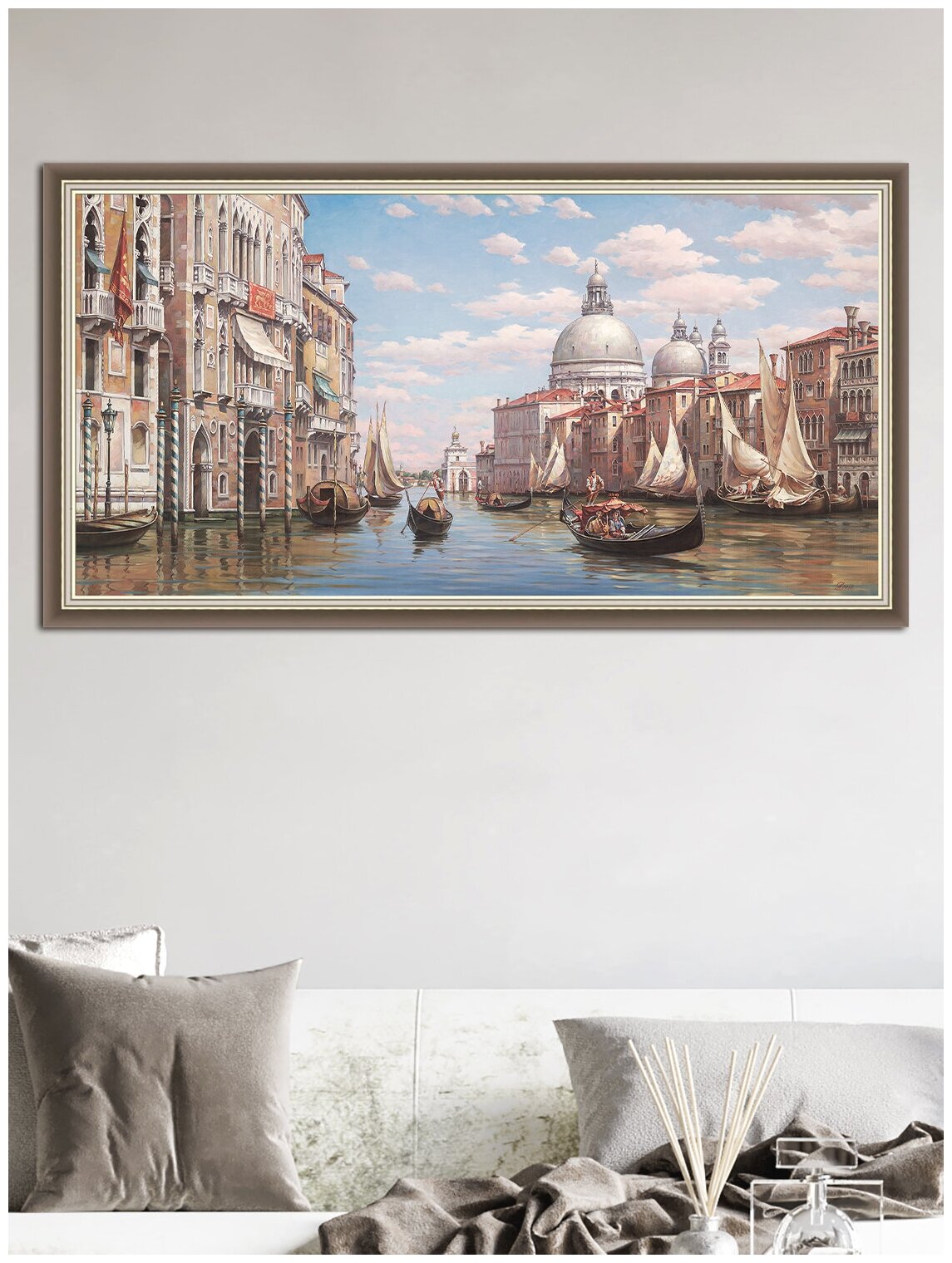 Картина на стену море пейзаж, 60х110 см, для интерьера, на бумажном холсте, в раме, большая/"Чарующая Венеция", Графис