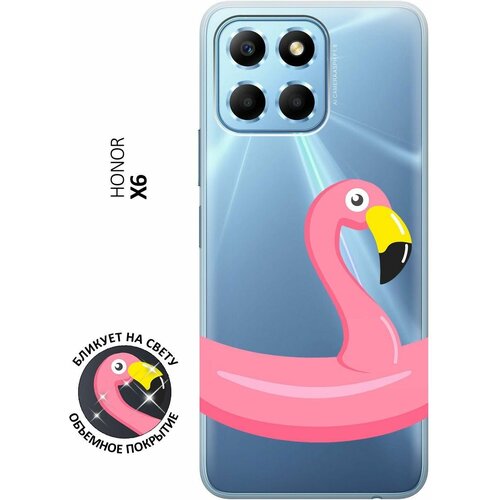 Силиконовый чехол с принтом Flamingo Swim Ring для Honor X6 / X8 5G / Хонор Х6 / Х8 5Г силиконовый чехол на honor x6 хонор х6 летящие одуванчики прозрачный