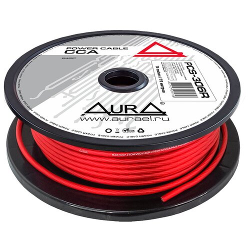 Кабель силовой AurA PCS-306R, 10AWG/6мм2, 75м/катушка, красный