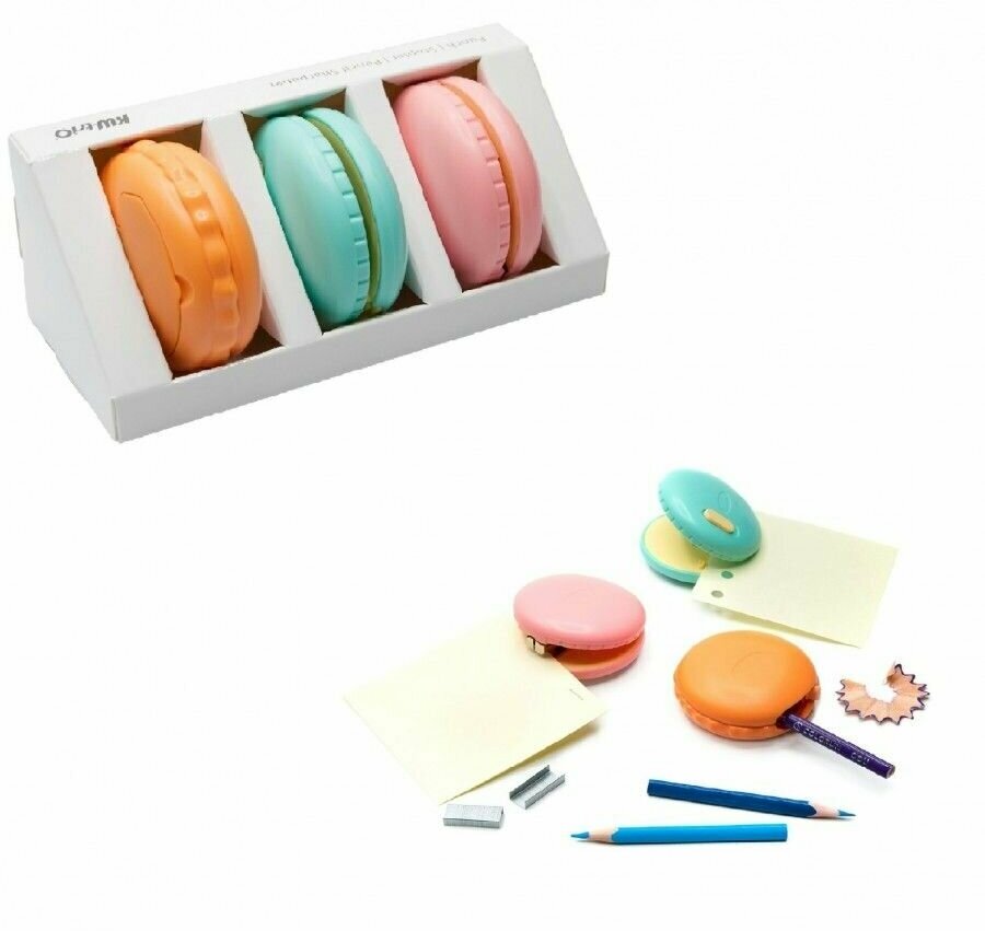 Настольный набор KW-TRIO 6351 Macaron, офисный набор : степлер скобы №10, 10 листов, глубина 35мм; дырокол 6 листов, отверстие 6мм; точилка отверстие 6-8мм, 9-12мм . Пластик, цвета ассорти: , пластик, - фото №6