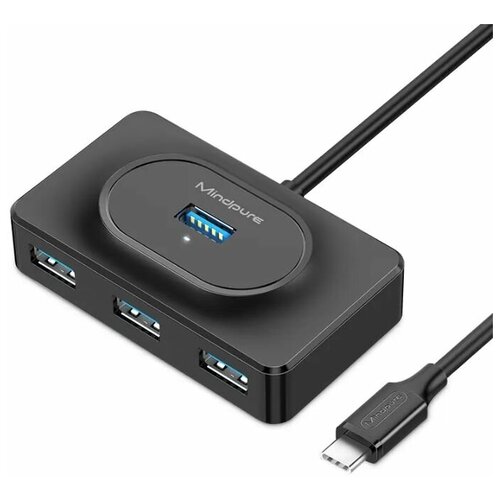 USB-C Type-C концентратор Хаб / Hub 3.0 4 USB + Type-C разъем питания Mindpure US021 0.3м Черный usb концентратор hyperdrive usb c hub 61w power adapter hdh05 разъемов 3 белый