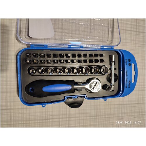 Набор торцевых головок с трещоткой и набором бит 38 предметов