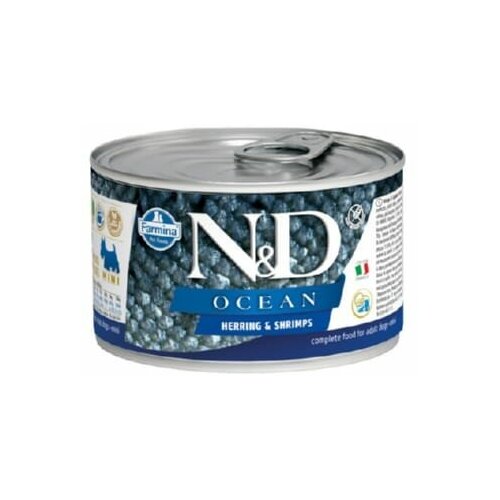 Консервированный корм для собак мелких пород, ND OCEAN, Сельдь с креветками, 140 гр