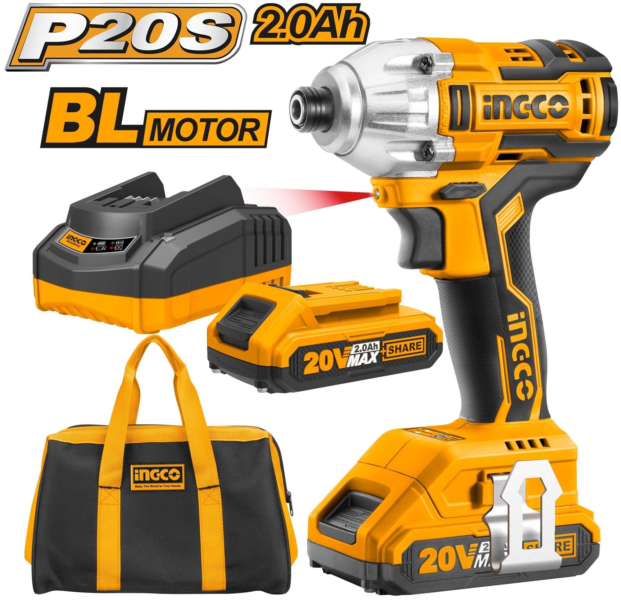 Аккумуляторный ударный шуруповерт Li-Ion 20В,Ingco CIRLI2002 INGCO_Powertools - фото №2