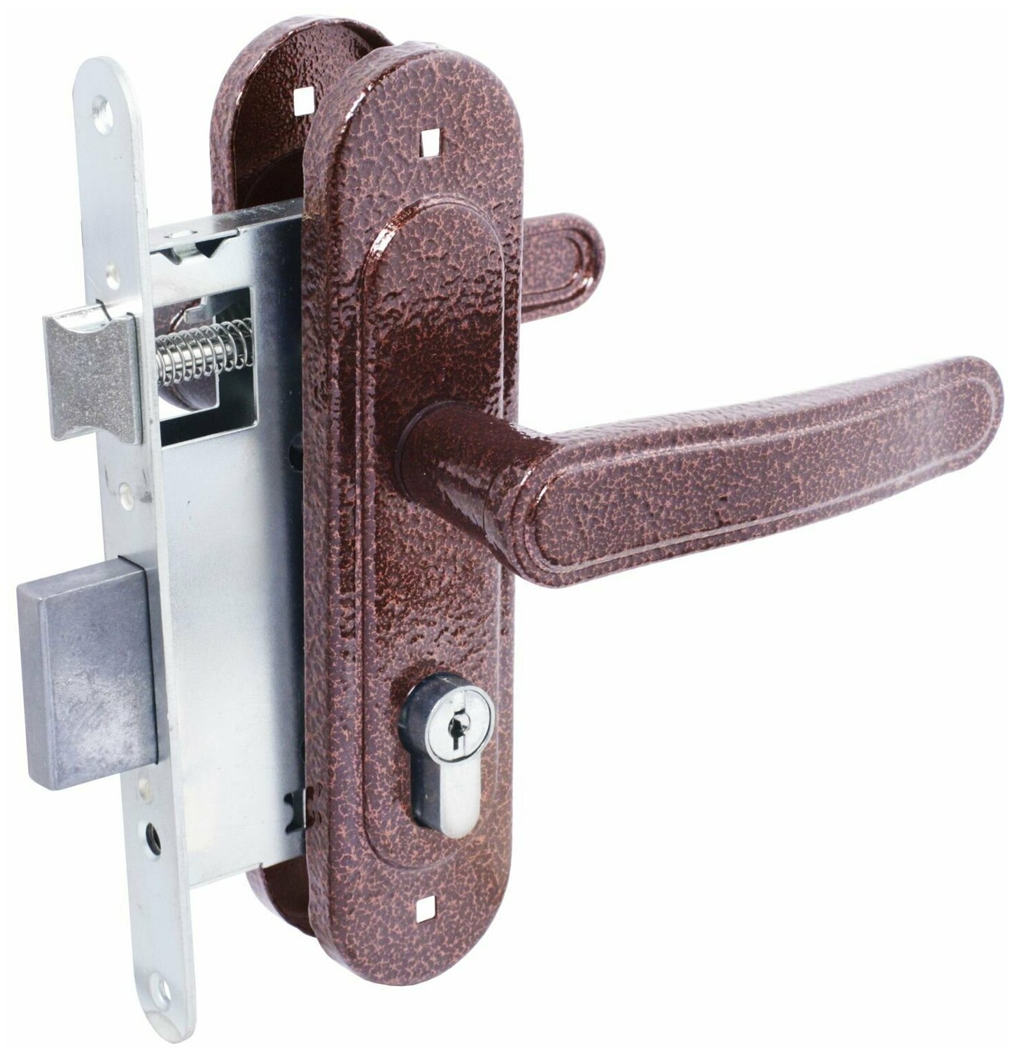 фото Врезной замок с ручками для деревянных дверей, расстояние 55 мм Птимаш ЗВ4-3.03 медь