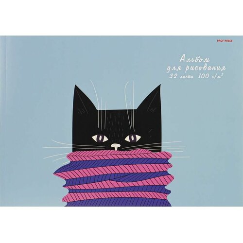 Альбом для рисования А4 32 листа (офсетная обложка, клеевое крепление) Котик в свитере (плотность бумаги 100 г/м2) (1201) (6 шт.)