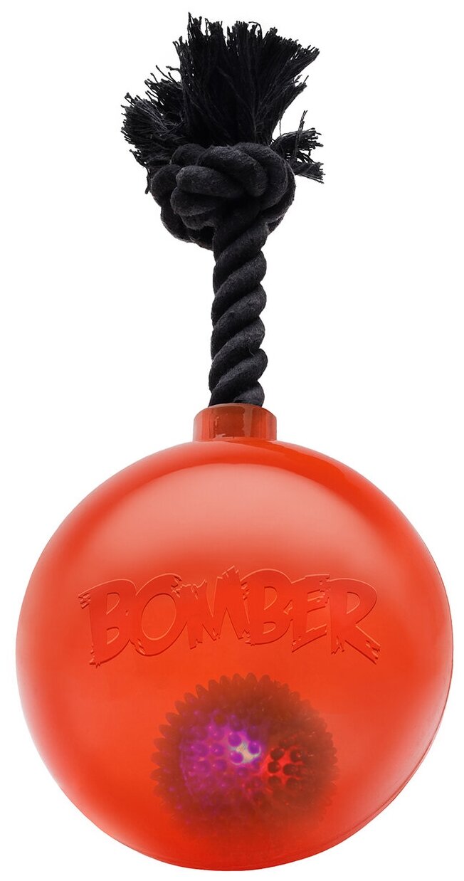Bomber Мяч светящийся с ручкой на веревке, оранжевый 17см HAGEN - фото №1