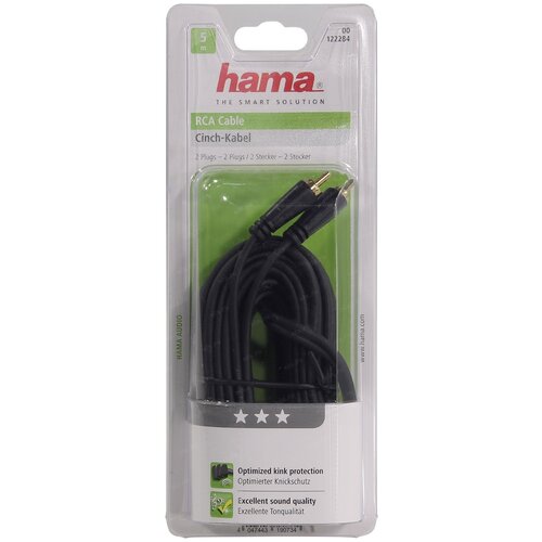 Кабель аудио Hama 2хRCA (m)/2хRCA (m) 5 м, черный (00122284) кабель соединительный аудио buro 2хrca m 2хrca m 1 5м черный baac024 15