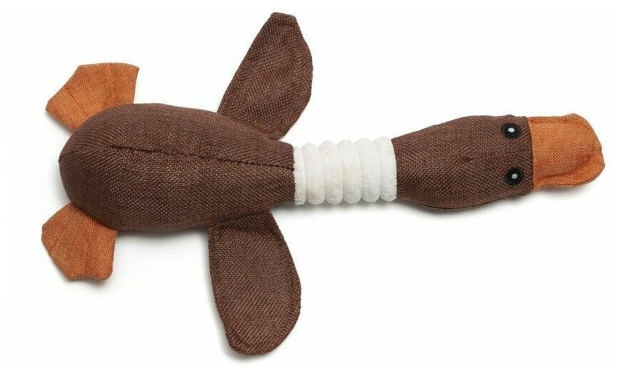 Игрушка для собаки и кошки "Утка с пищалкой из ткани", коричневый - фотография № 4