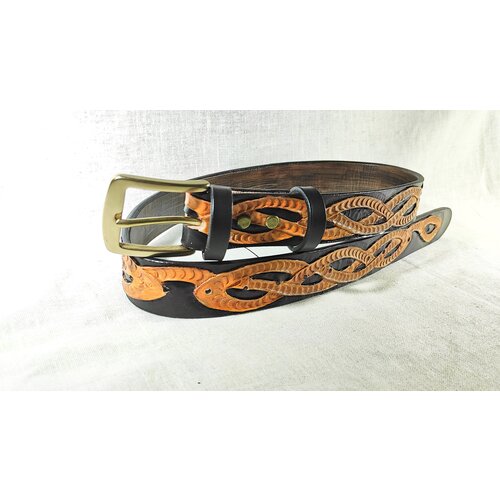 фото Ремень натуральная кожа, металл, двусторонний, подарочная упаковка, размер 120, длина 120 см., мультиколор хельга шванцхен, leatherca