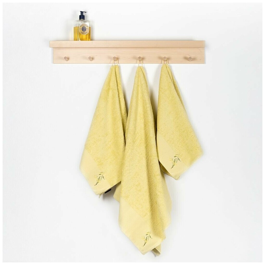 Комплект махровых полотенец Мелон с вышивкой Мимоза / набор полотенец , полотенце для лица, рук или ног, 3шт ( 50x70, 50x100, 70x140) - фотография № 2