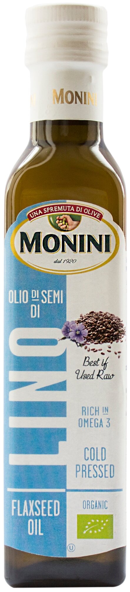 Масло льняное Monini BIO Flax seed Oil BIO нерафинированное БИО, 0,25л