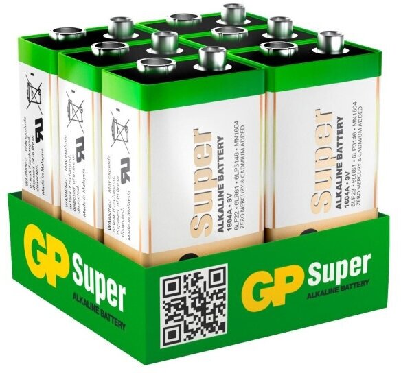 Батарейка Крона - GP Super Alkaline 9V 1604A-5CRB6 72/720 (6 штук)