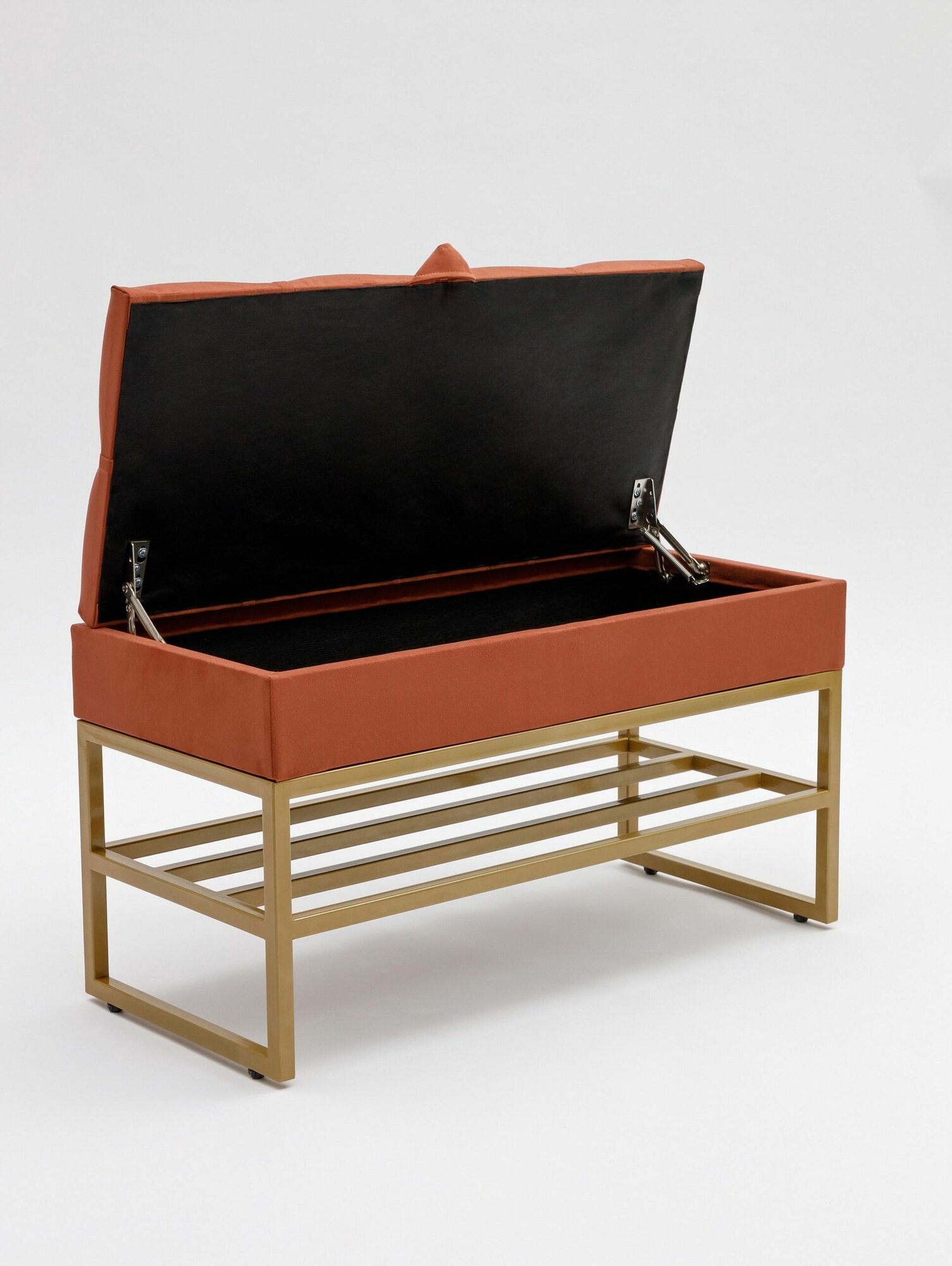 Банкетка - обувница с металлическими ножками и ящиком для хранения, 80х45х35 см, красный - фотография № 2
