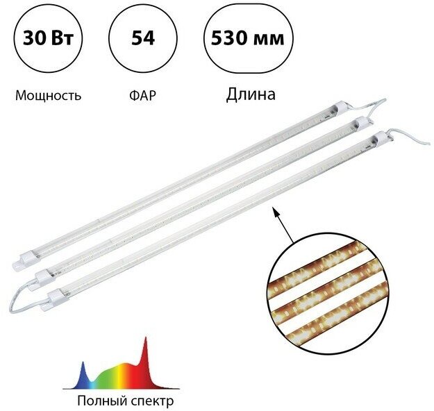 Фитосветильник светодиодный, 30 Вт, 872 мм, IP65, полный спектр, белый