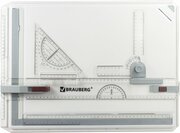 Доска чертежная А3 для черчения размером 505х370мм, с рейсшиной, набор с треугольником и чертежным узлом, Brauberg