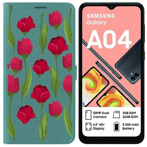 Чехол-книжка Krutoff Eco Book для Samsung Galaxy A04 (A045) Розы паттерн (зелёный опал)