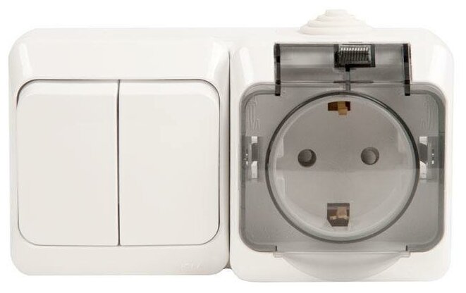 Блок выключатель двухклавишный + розетка с заземлением со шторками IP44 белый этюд Schneider Electric BPA16-242B