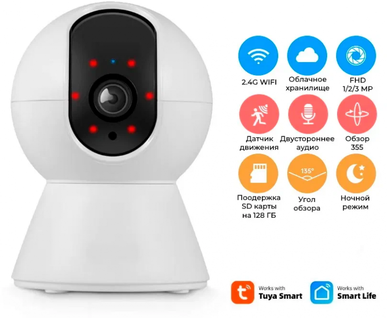 Беспроводная IP Wi-Fi камера видеонаблюдения Smart WiFi Camera 1080P White / С ночной съемкой и датчиком движения поворотная с обзором 360 / Видеоняня - фотография № 15