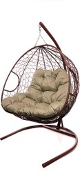 Подвесное кресло ООО Макс Мастер для двоих с ротангом коричневое, бежевая подушка 11450201
