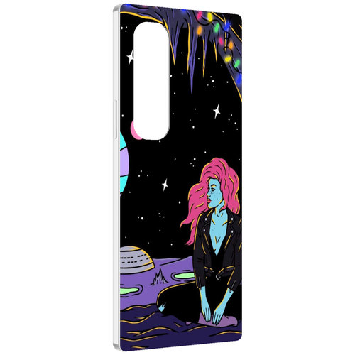 Чехол MyPads девушка с красными волосами в космосе женский для Samsung Galaxy Z Fold 4 (SM-F936) задняя-панель-накладка-бампер