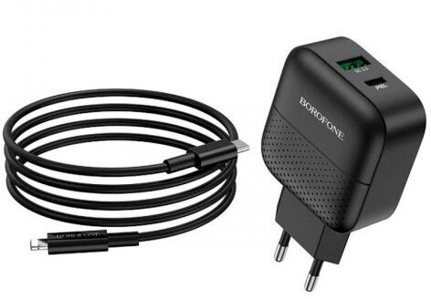 Сетевое зарядное устройство Borofone BA46A Premium + кабель USB Type-C-Lightning 18 Вт