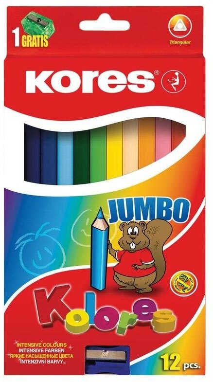 Kores Карандаши цветные Jumbo, 12 цветов с точилкой (128905)