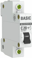 Выключатель автоматический модульный 1п C 20А 4.5кА ВА 47-29 Basic EKF mcb4729-1-20C