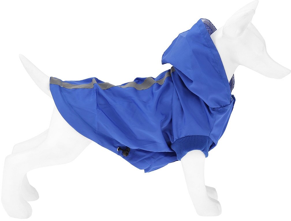 "Пэт тойс (Pet toys)" Одежда для собаки "Плащ" с капюшоном, на липучке, светоотражающая полоска, р-р M, цвет-синий, плащевка - фотография № 2