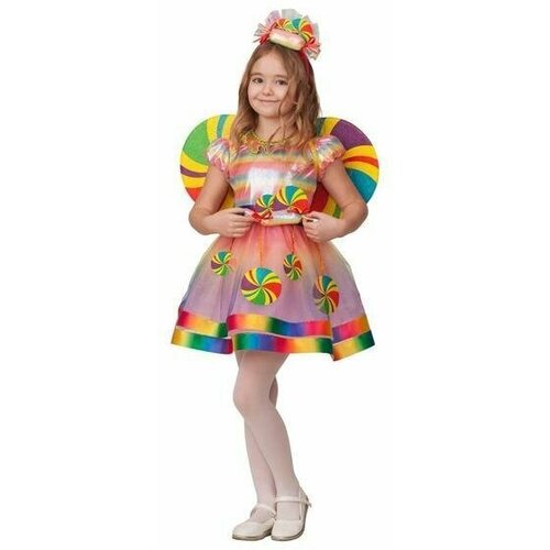 Карнавальный костюм 'Конфетка', платье, головной убор, крылья, р. 32, рост 128 см карнавальный костюм пироженка мороженка платье головной убор р 28 рост 110 см