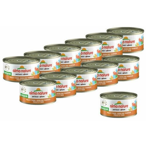 Almo Nature Консервы для Кошек с Курицей и Тунцом 75% мяса (HFC Adult Cat Chicken&Tuna) 0,07 кг х 12 шт. almo nature консервы для кошек с курицей и тунцом 0 28 кг х 6 шт